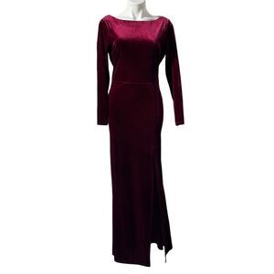 Rebecca B Womens Evening velvet Dress Long Sleeve Maxi Lined Stretch Party wine